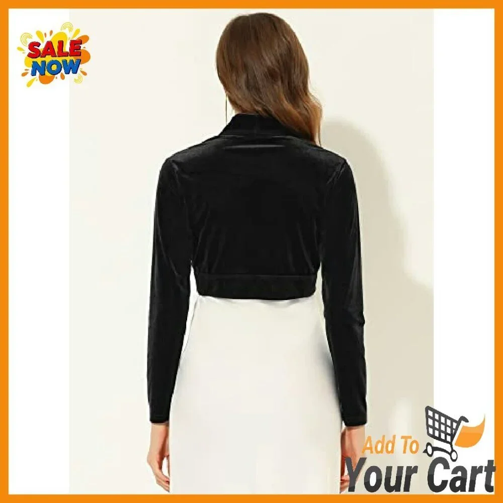 Long Sleeve Velvet Shrug Cropped Bolero Open Front Cardigan